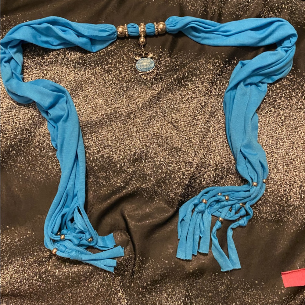 Beautiful blue scarf with Owl pendant